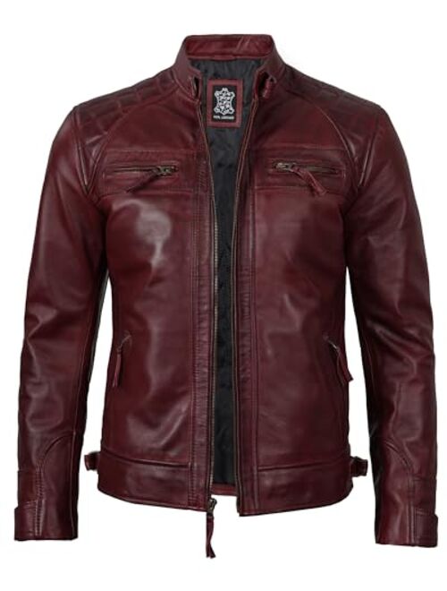 Decrum Leather Jacket Men - Cafe Racer Motorcycle Real Lambskin Leather Biker Jacket