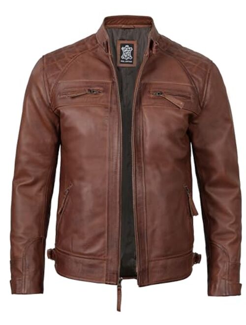 Decrum Leather Jacket Men - Cafe Racer Motorcycle Real Lambskin Leather Biker Jacket