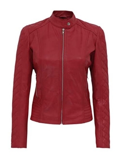 Red Leather Jacket Women Real Lambskin Burgundy Motorcycle Jackets