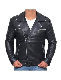 Motorcycle Mens Leather Jacket - Real Lambskin Biker Leather Jacket for Men