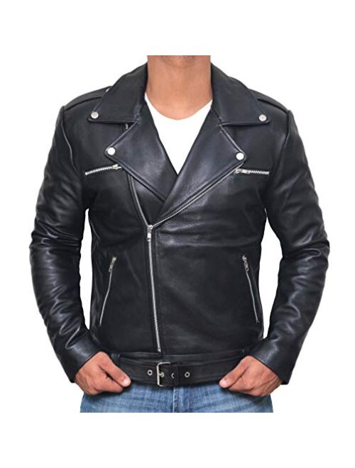 Decrum Motorcycle Mens Leather Jacket - Real Lambskin Biker Leather Jacket for Men