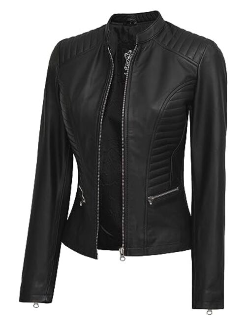 Decrum Women Real Leather Jacket Adult - Black And Brown Lambskin Leather Jackets Womens