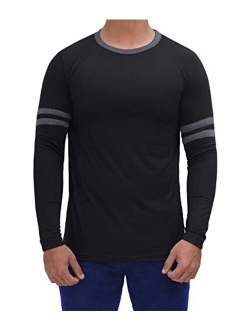 Mens Long Sleeve Shirts - Soft Casual Round Neck Full Sleeves Ringer Tees