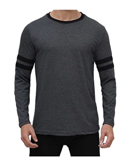 Mens Long Sleeve Shirts - Soft Casual Round Neck Full Sleeves Ringer Tees