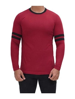 Mens Long Sleeve Shirts - Soft Casual Round Neck Full Sleeves Ringer Tees