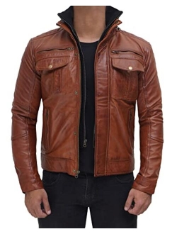 Leather Jacket Men - Real Lambskin Distressed Motorcycle Jackets for Mens