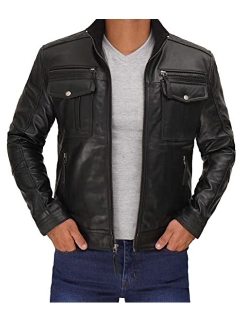 Decrum Leather Jacket Men - Real Lambskin Distressed Motorcycle Jackets for Mens