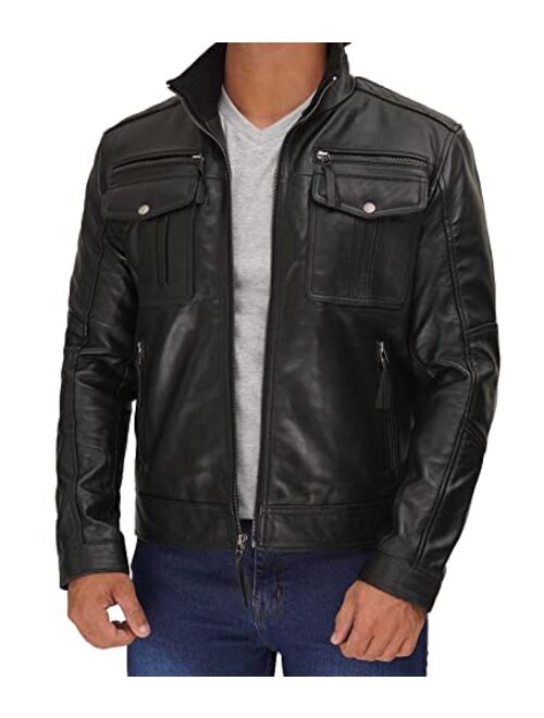 Decrum Leather Jacket Men - Real Lambskin Distressed Motorcycle Jackets for Mens