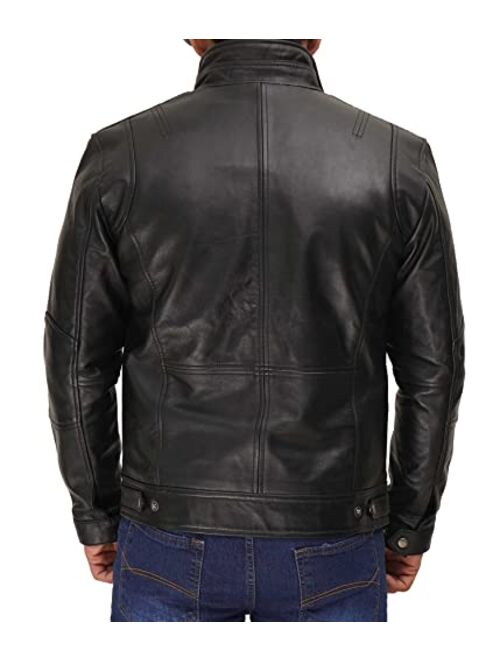 Decrum Leather Jacket Men - Real Lambskin Distressed Motorcycle Jackets for Mens