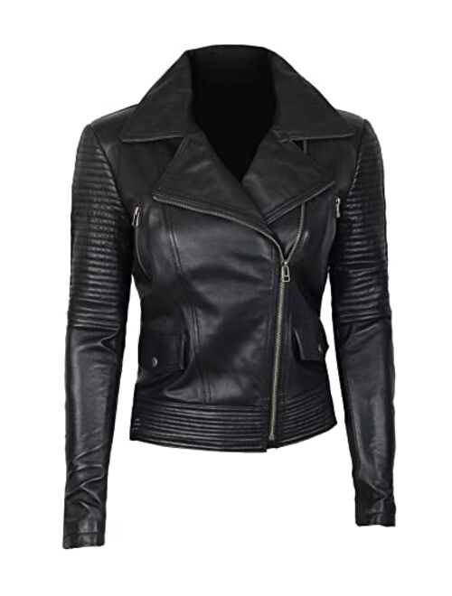 Decrum Leather Jacket Women - Real Lambskin Motorcycle Leather Jackets For Woman