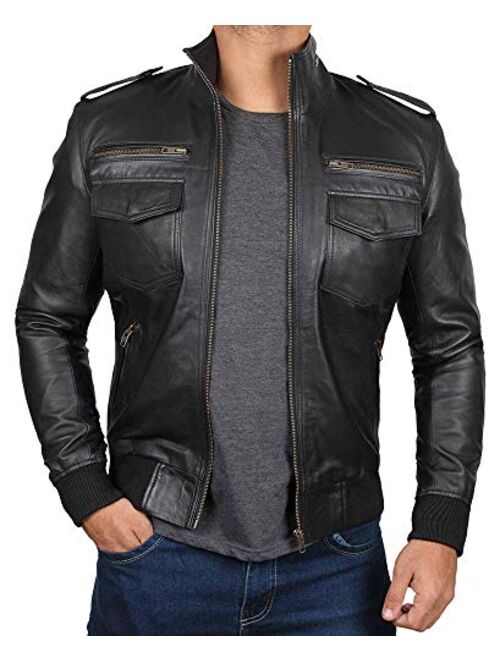 Decrum Mens Leather Jacket Real Lambskin Motorcycle Jacket for Men