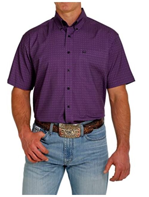 Cinch Men's Arena Flex Purple Geo Print Short Sleeve Button-Down Western Shirt