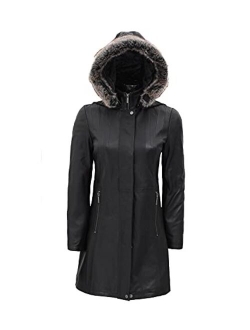 Brown Hooded Parka Leather Coat Real Leather Jackets for Women