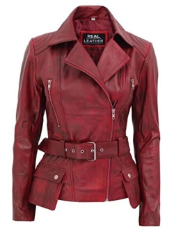 Women's Leather Jacket - Real Lambskin Belted Leather Jackets For Women