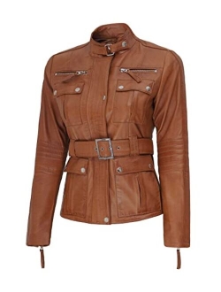 Women's Leather Jacket - Real Lambskin Belted Leather Jackets For Women