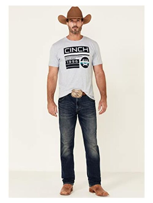 Cinch Men's Heather Light Grey Circle Logo Shor T Sleeve T-Shirt