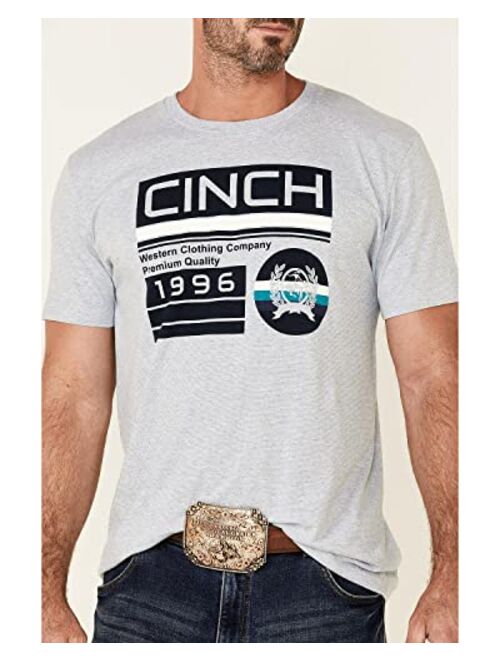 Cinch Men's Heather Light Grey Circle Logo Shor T Sleeve T-Shirt