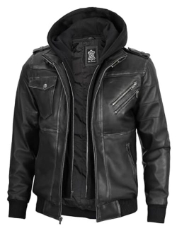 Hooded Leather Jackets For Men - Motorcycle Style Removable Hoodie Jacket