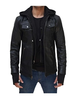 Hooded Leather Jackets For Men - Motorcycle Style Removable Hoodie Jacket