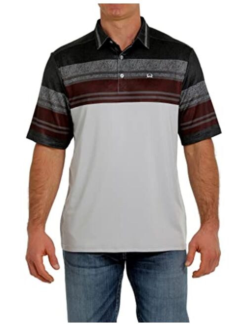 Cinch Men's Af Grey Chest Stripe Short Sleeve Polo Shirt