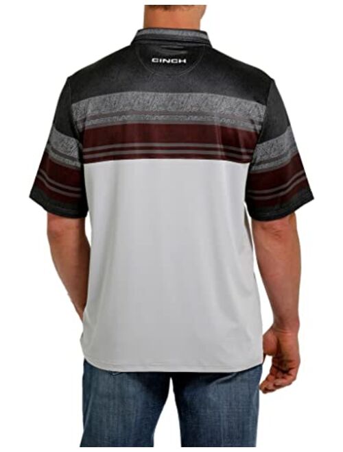 Cinch Men's Af Grey Chest Stripe Short Sleeve Polo Shirt