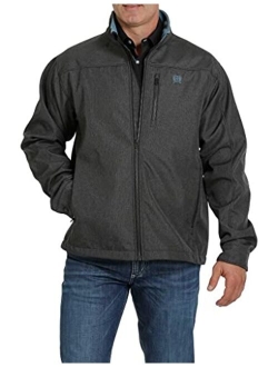 Men's Grey Logo Textured Zip-Front Bonded Jacket