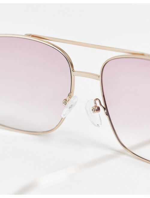 ASOS DESIGN metal aviator sunglasses with pink gradient lens in gold