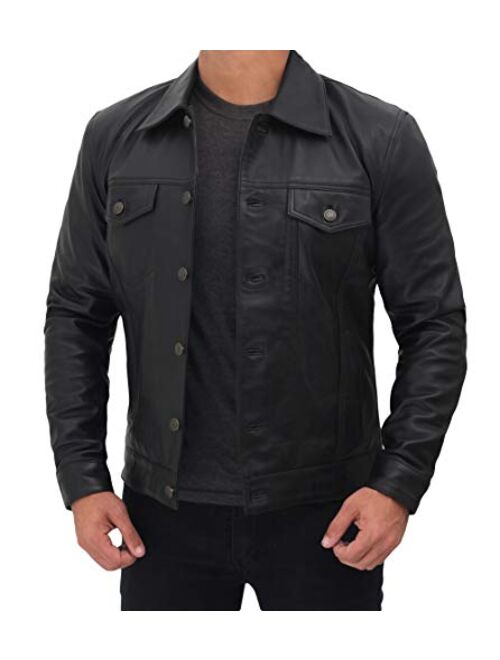 Decrum Vintage Trucker Jacket Men - Real Lambskin Mens Leather Jackets