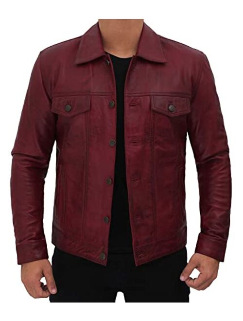 Decrum Vintage Trucker Jacket Men - Real Lambskin Mens Leather Jackets