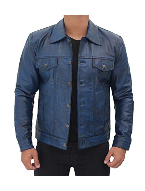 Decrum Vintage Trucker Jacket Men - Real Lambskin Mens Leather Jackets