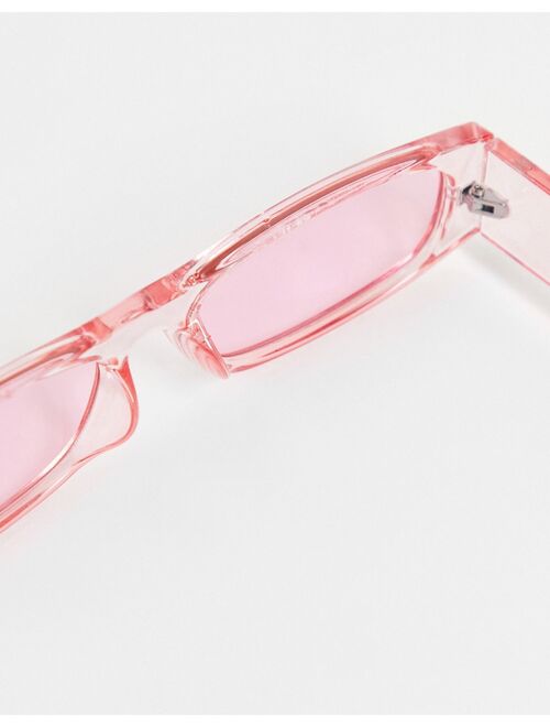 ASOS DESIGN 90's recycled mini rectangle sunglasses in pink