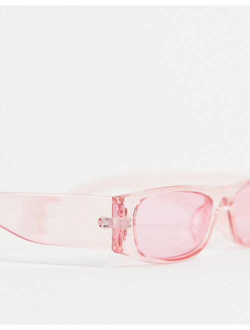 ASOS DESIGN 90's recycled mini rectangle sunglasses in pink