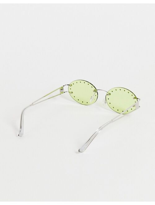 ASOS DESIGN rimless round glasses with crystal detail in green