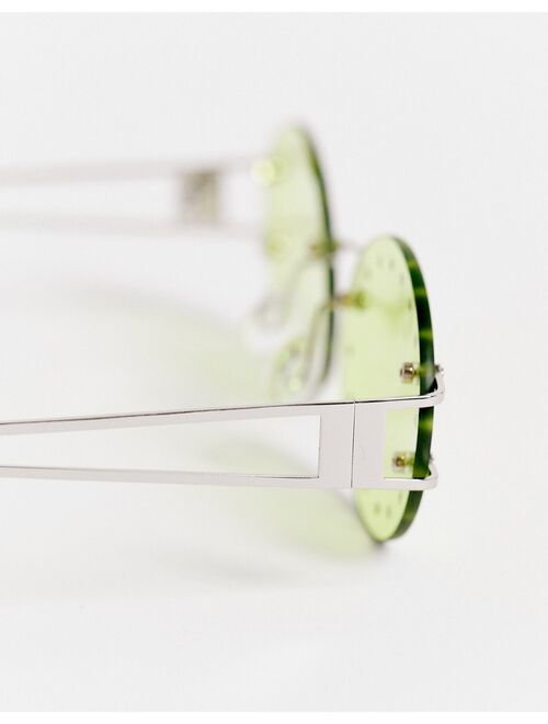 ASOS DESIGN rimless round glasses with crystal detail in green