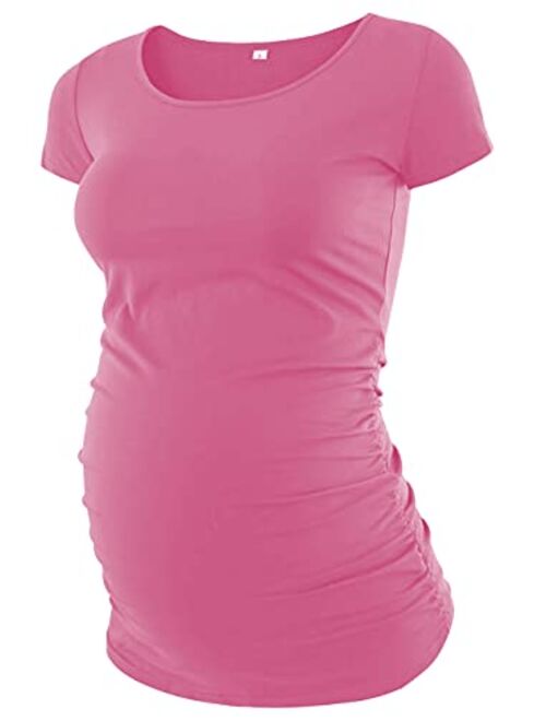 Decrum Maternity Shirts for Women - Short/Long Sleeves Pregnancy Outfits Ruched Sides Pregnant Tops & Tees for Womans