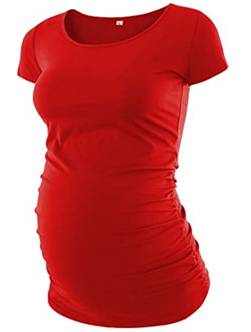 Decrum Maternity Shirts for Women - Short/Long Sleeves Pregnancy Outfits Ruched Sides Pregnant Tops & Tees for Womans