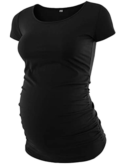 Decrum Maternity Shirts for Women - Short/Long Sleeves Pregnancy Outfits Ruched Sides Pregnant Tops & Tees for Womans