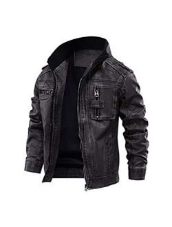 Men's Motorcycle Style Biker Real Leather Jacket - Distressed Leather Cafe Racer Jackets