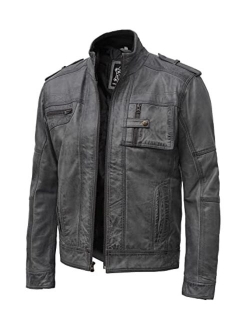 Men's Motorcycle Style Biker Real Leather Jacket - Distressed Leather Cafe Racer Jackets