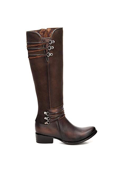 Cuadra Women's Tall Boot in Genuine Leather with Zipper Brown