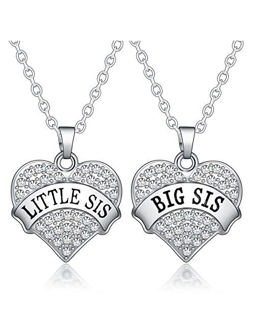 BESPMOSP Big Sis Lil Sis Mom Crystal Heart Pendant Necklace Set Gift for Sister Mother's Day Gift Family Jewelry