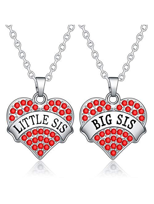 BESPMOSP Big Sis Lil Sis Mom Crystal Heart Pendant Necklace Set Gift for Sister Mother's Day Gift Family Jewelry