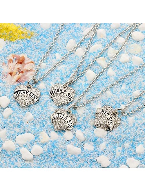 lauhonmin 4pcs Big Middle Little Baby Sister Love Heart Pendant Necklace Set Family Jewelry Gift for Women Girl