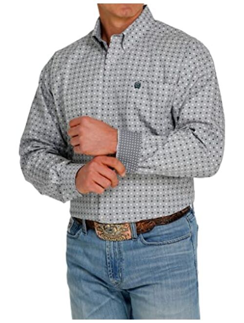 Cinch Men's Stretch Grey Diamond Geo Print Long Sleeve Button-Down Western Shirt