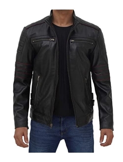 Black Cafe Racer 100% Real Lambskin Leather Jacket Mens