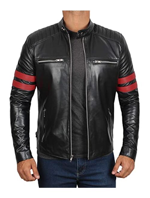 Decrum Black Cafe Racer 100% Real Lambskin Leather Jacket Mens