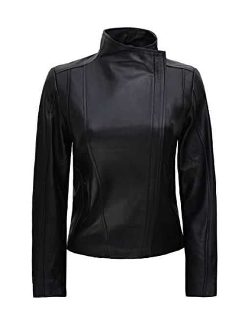 Decrum Black Leather Jackets For Women - Real Lambskin Biker Leather Motorcycle Jacket