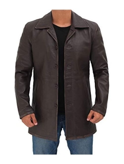 Leather Coat Men - Real Leather 3/4 Length Carcoat Winter Jackets for Mens