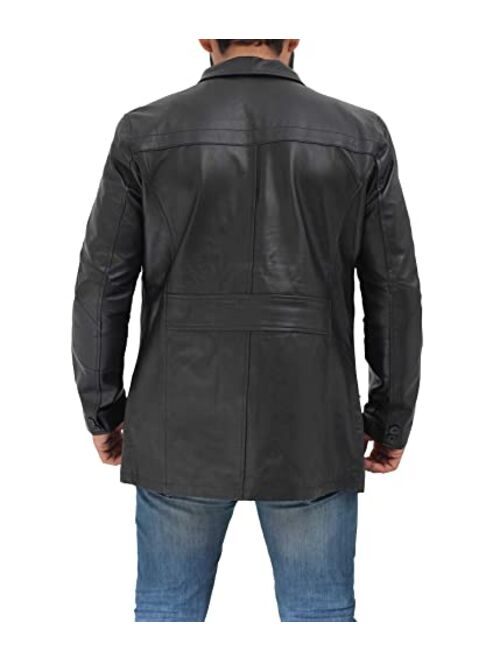 Decrum Leather Coat Men - Real Leather 3/4 Length Carcoat Winter Jackets for Mens