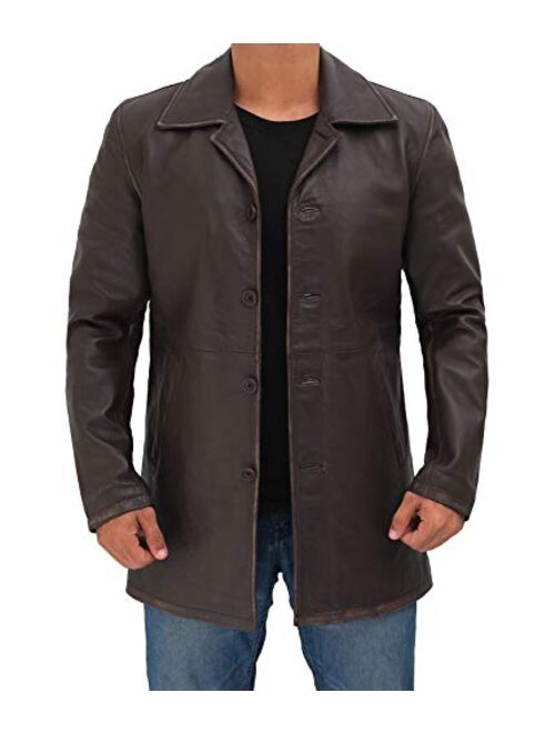 Decrum Leather Coat Men - Real Leather 3/4 Length Carcoat Winter Jackets for Mens